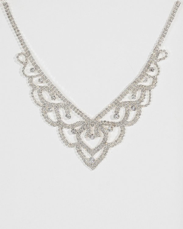 Silver Multi Crystal Layer Necklace