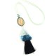 Oval Stone Tassel Pendant Necklace Set