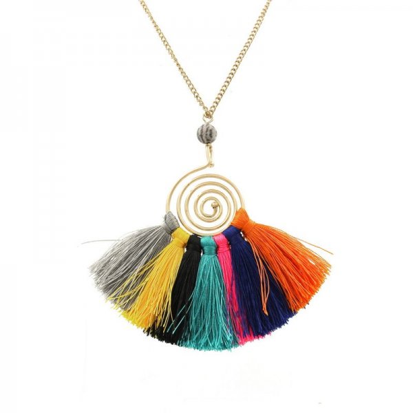 Cotton Tassel Spiral Pendant Necklace