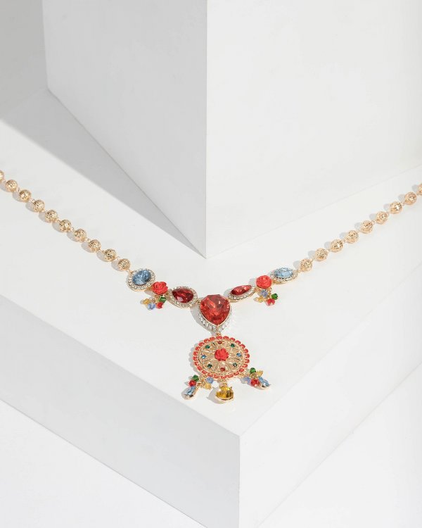 Multi Colour Filigree Pendant Crystal Necklace
