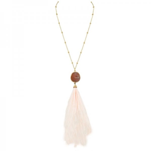 Genuine Stone Pendant Feather Necklace